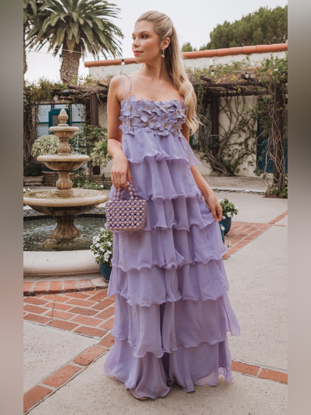 Show Me Your Mumu Gabriella Lilac Tiered Ruffle Maxi Dress with Floral Bodice